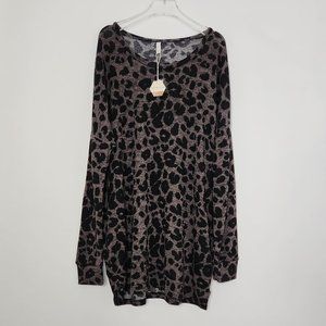 Pink Blush Leopard Print Top XL Light Knit Pockets Fall